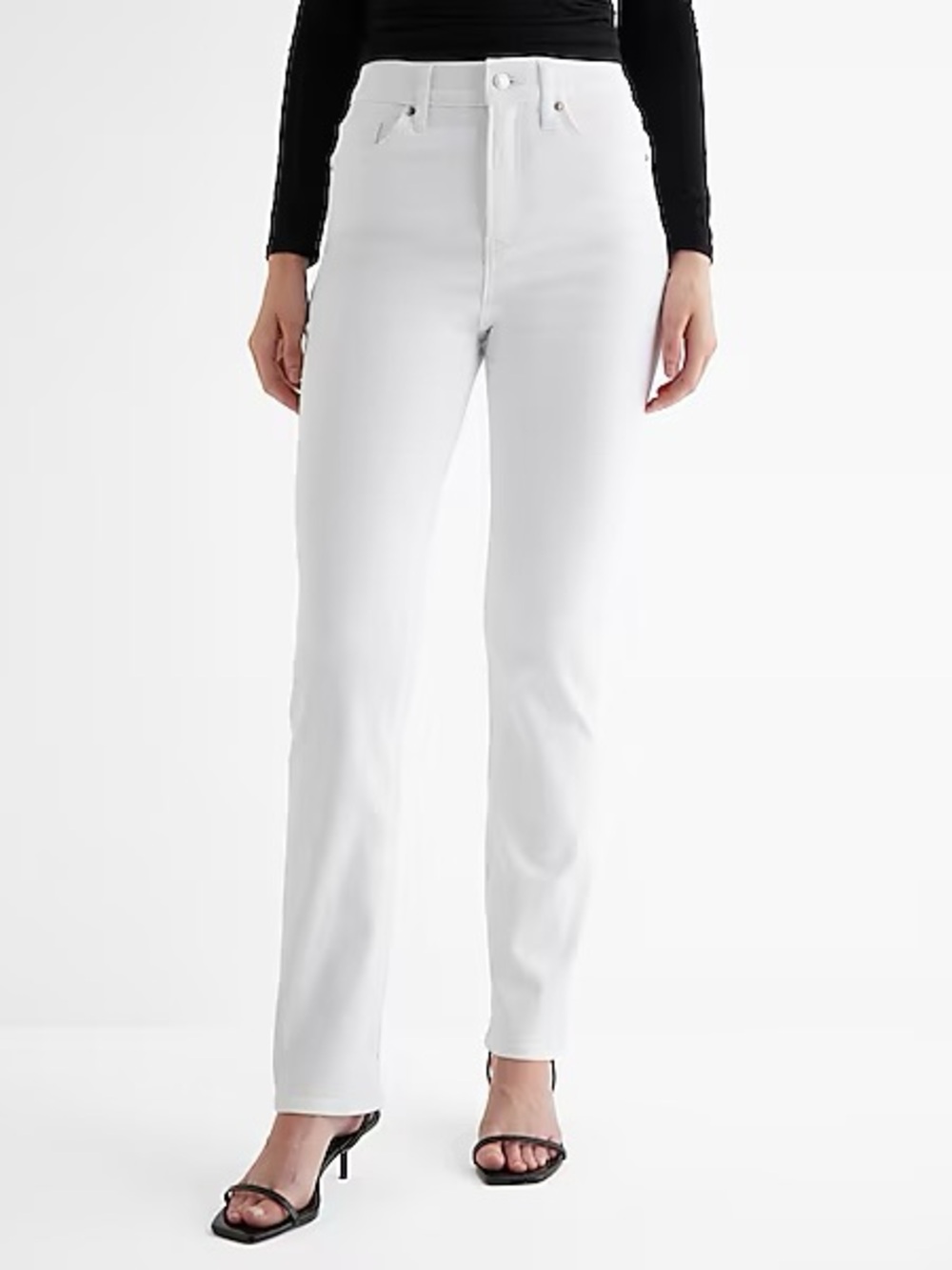 Express White Straight-Leg High-Rise Jeans